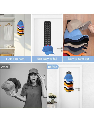 Organizador de Sombreros Dntorx, 2 Paquete, Soporte Pared Negro