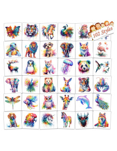 102 Tatuajes Temporales de Animales Acuarelados UVUXO