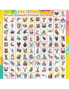 102 Tatuajes Temporales de Animales Acuarelados UVUXO 2