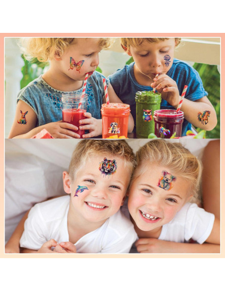 102 Tatuajes Temporales de Animales Acuarelados UVUXO