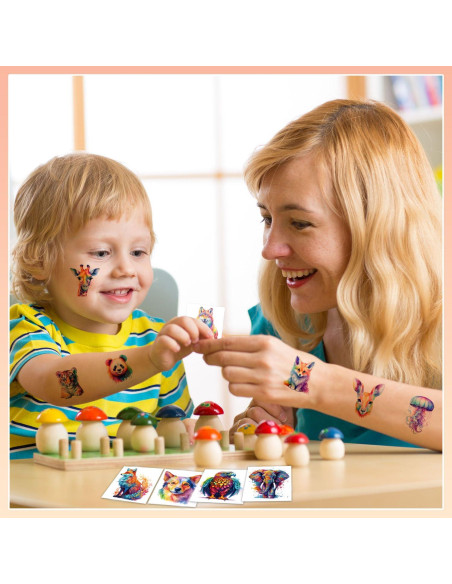 102 Tatuajes Temporales de Animales Acuarelados UVUXO