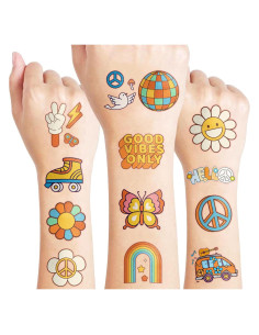 Tatuajes Temporales Pre-Cortados Groovy 70s - 96 Diseños Coloridos