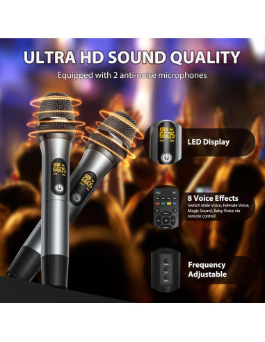 Máquina de Karaoke JYX con 2 Micrófonos Inalámbricos 500W