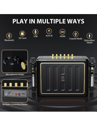 Máquina de Karaoke JYX con 2 Micrófonos Inalámbricos 500W