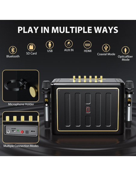 Máquina de Karaoke JYX con 2 Micrófonos Inalámbricos 500W