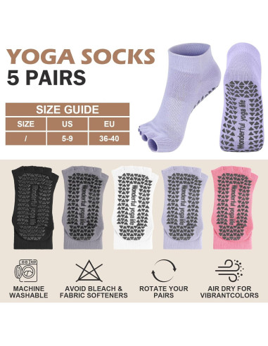 Calcetines de Yoga Sin Dedos Jeyiour 5 Pares Antideslizantes