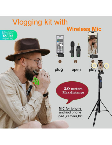 Kit de Vlogging Litchitech con Trípode Automático 180 cm