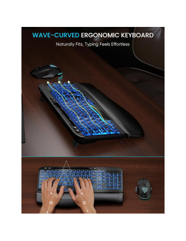 Combo Teclado y Ratón Inalámbrico SABLUTE Ergonómico RGB