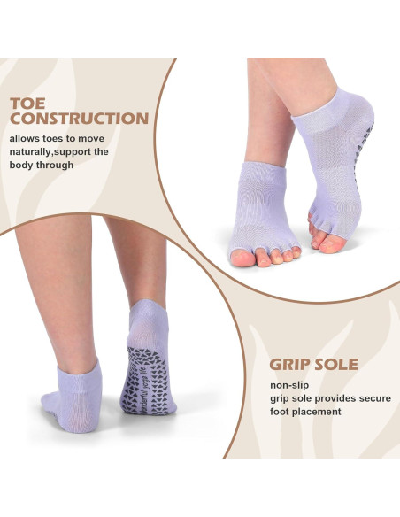 Calcetines de Yoga Sin Dedos Jeyiour 5 Pares Antideslizantes