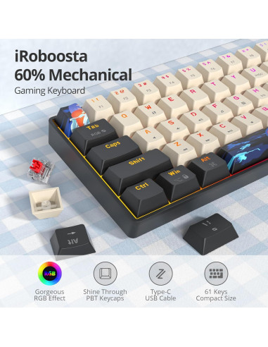 Teclado Mecánico RGB 60% iRoboosta 61 Teclas PBT Antighosting