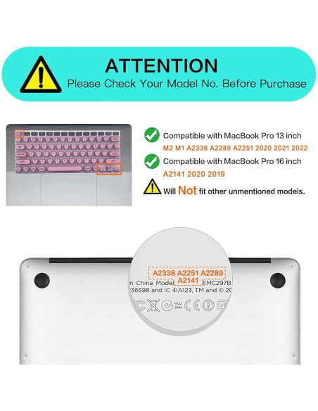 Cubierta de Teclado Rosa WANTHER para Uñas Largas MacBook Pro 13"