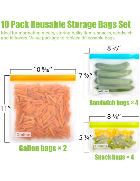 Bolsas de Almacenamiento Reutilizables Qinline - 10 Piezas 2 Galones