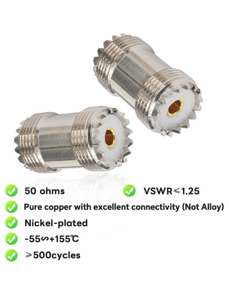 Adaptador UHF hembra a hembra SO239 - 2 piezas - BOOBRIE