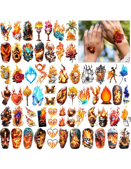 Tatuajes Temporales Metuu Fuego - 77 Hojas para Adultos y Niños