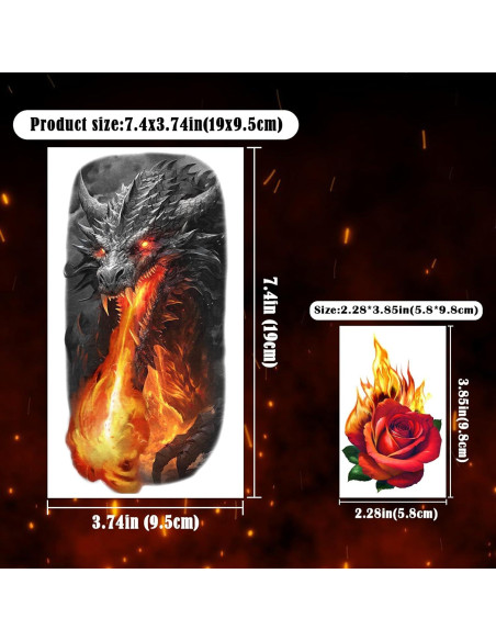 Tatuajes Temporales Metuu Fuego - 77 Hojas para Adultos y Niños