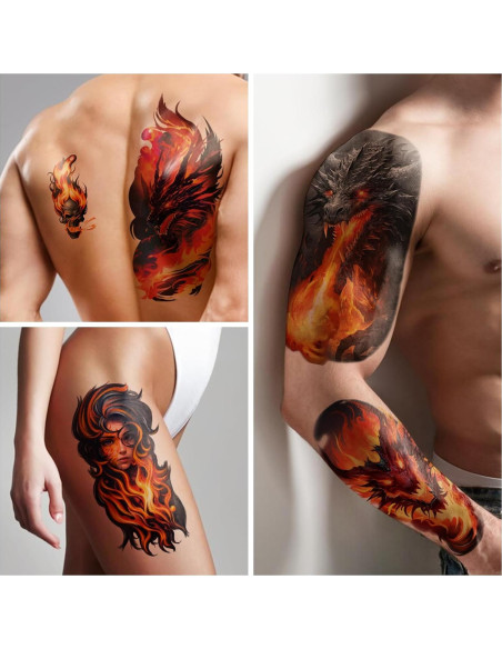 Tatuajes Temporales Metuu Fuego - 77 Hojas para Adultos y Niños