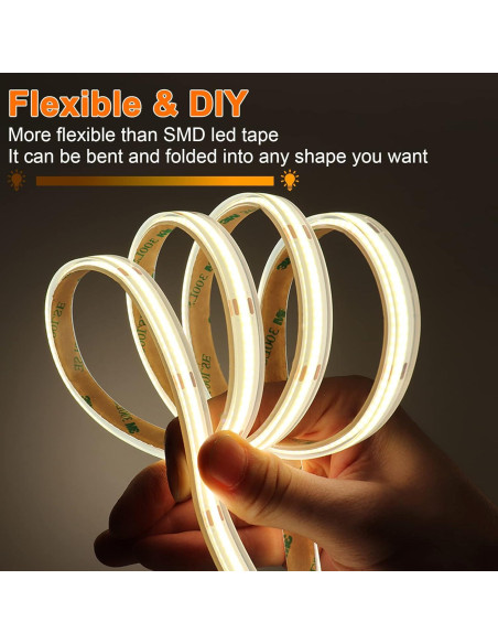 Tira LED COB MALIIGAZA IP68 5m 12V 3000K 480 LEDs/m