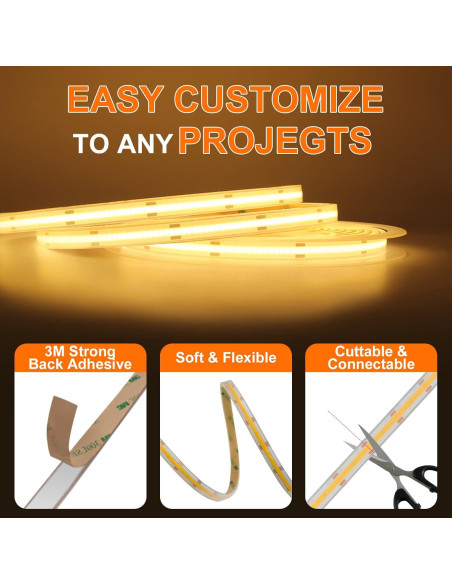 Tira LED COB MALIIGAZA IP68 5m 12V 3000K 480 LEDs/m