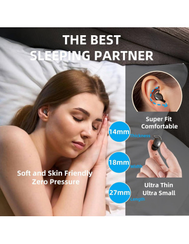 Auriculares M73 para dormir HJX, ultraligeros, 50h batería, negro