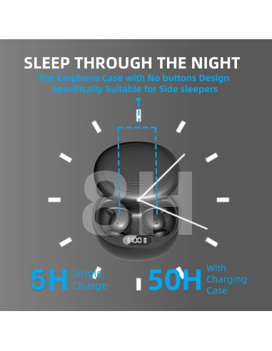 Auriculares M73 para dormir HJX, ultraligeros, 50h batería, negro