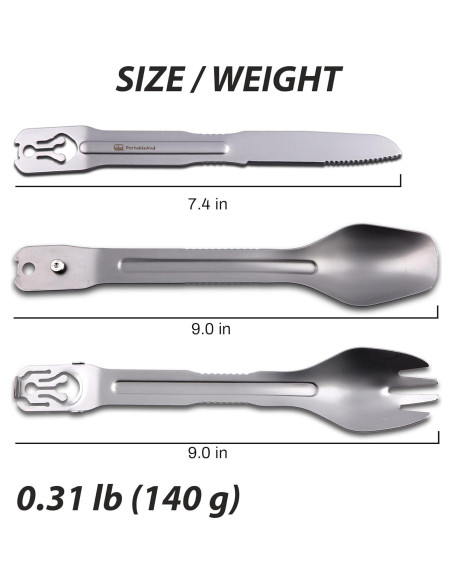 Set de Utensilios de Camping 4 en 1 PortableAnd - Acero Inoxidable