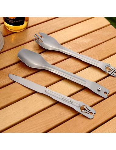 Set de Utensilios de Camping 4 en 1 PortableAnd - Acero Inoxidable