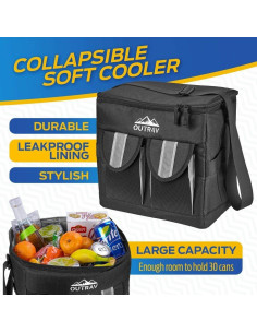 Enfriador Suave Aislado Outrav 30 Latas Negro Plegable 2