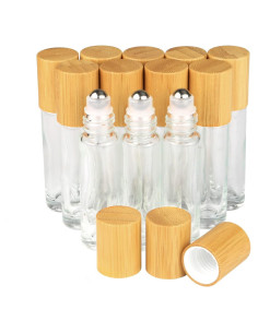 Botellas de vidrio 10ml con tapa de bambú - 12pcs