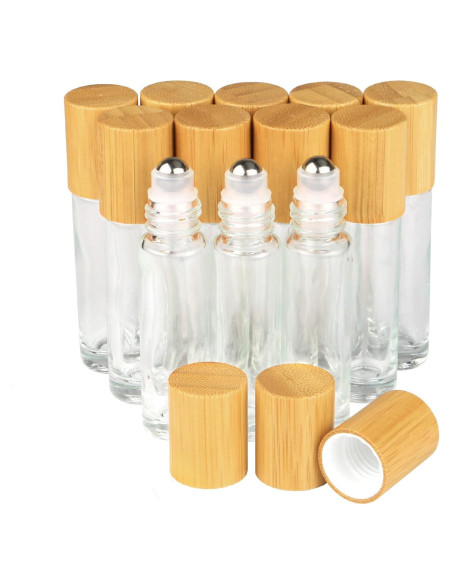 Botellas de vidrio 10ml con tapa de bambú - 12pcs