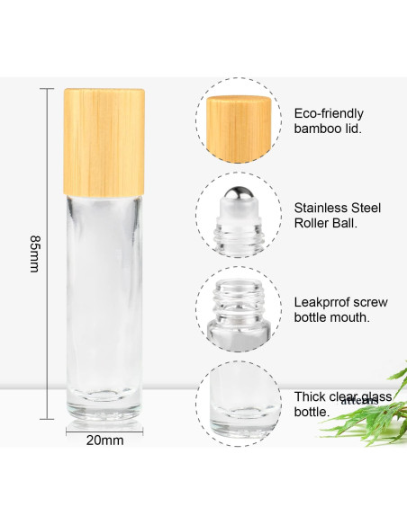 Botellas de vidrio 10ml con tapa de bambú - 12pcs