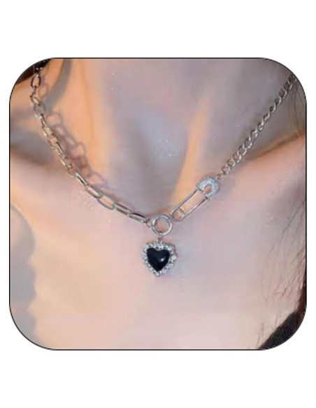 Collar de Alfiler Corazón de Acero Titanio para Mujeres