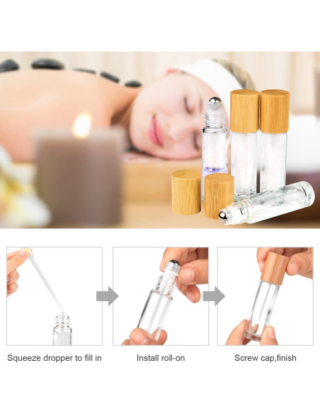 Botellas de vidrio 10ml con tapa de bambú - 12pcs