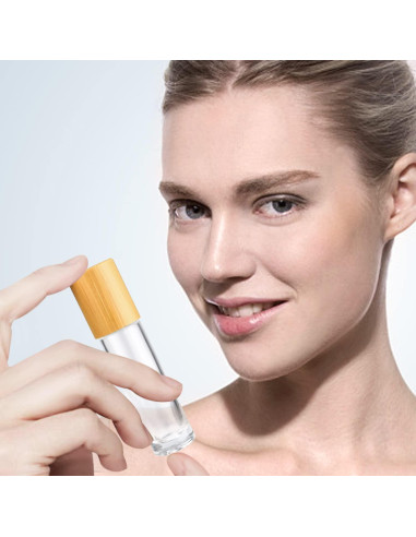 Botellas de vidrio 10ml con tapa de bambú - 12pcs