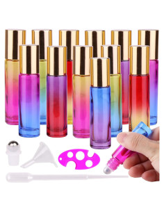 12 Botellas de Rodillo de Vidrio inice 10ml con Tapa Dorada