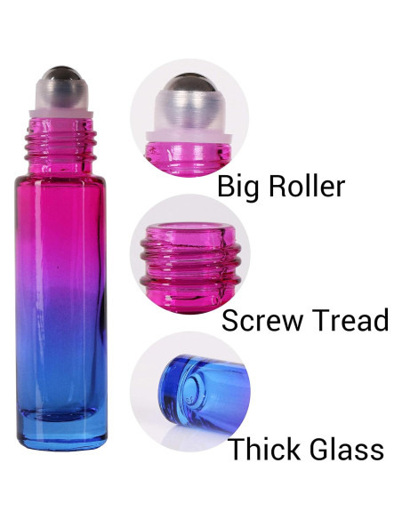 12 Botellas de Rodillo de Vidrio inice 10ml con Tapa Dorada