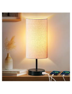 Lámpara de Mesa CINSARY Táctil Regulable 3 Niveles USB Beige