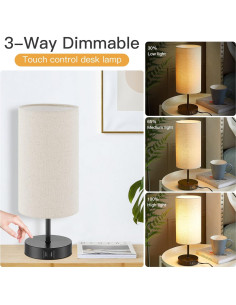 Lámpara de Mesa CINSARY Táctil Regulable 3 Niveles USB Beige 2