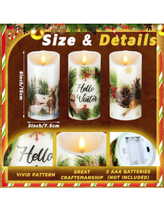 Velas LED Decorativas ROCEEI 3 Pcs Estilo Bosque 15 cm 2