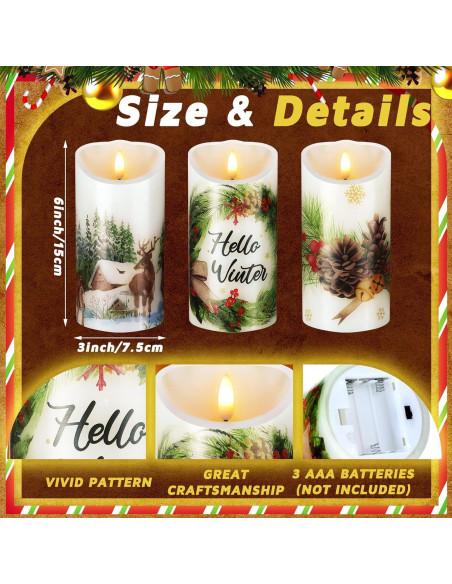 Velas LED Decorativas ROCEEI 3 Pcs Estilo Bosque 15 cm