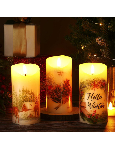 Velas LED Decorativas ROCEEI 3 Pcs Estilo Bosque 15 cm