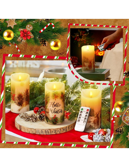 Velas LED Decorativas ROCEEI 3 Pcs Estilo Bosque 15 cm