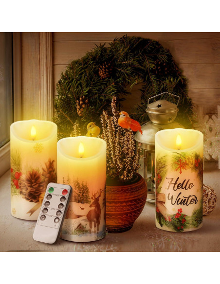 Velas LED Decorativas ROCEEI 3 Pcs Estilo Bosque 15 cm