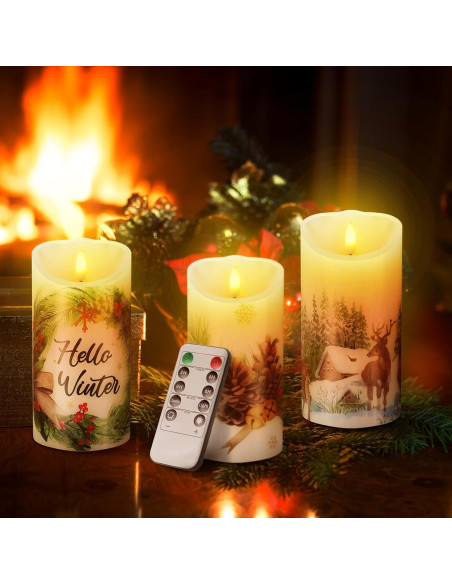 Velas LED Decorativas ROCEEI 3 Pcs Estilo Bosque 15 cm