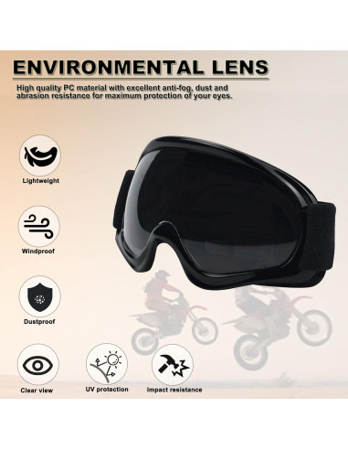Gafas de Motocross para Niños YIMOPART Ajustables Negras