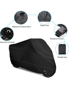 Cubierta de Motocicleta XYZCTEM Negra - Impermeable hasta 2.21m 2