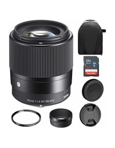 Lente Sigma 30mm f/1.4 DC DN para Sony E + Filtro UV 52mm + Tarjeta 64GB