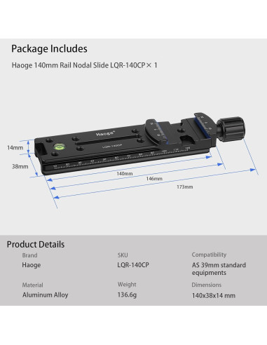 Riel Nodal Doble Cola de Milano Haoge LQR-140CP para Fotografía
