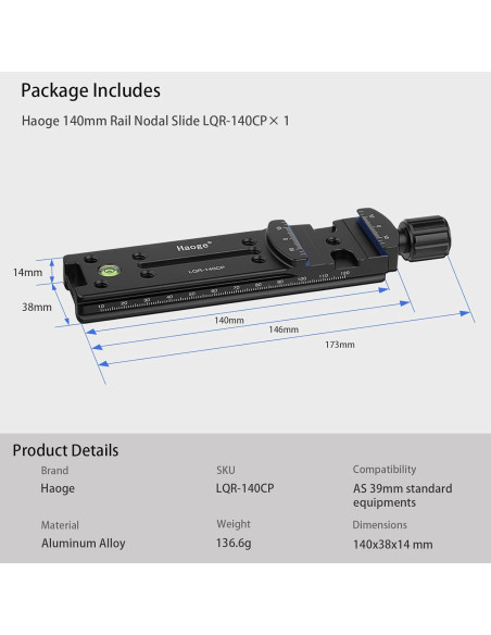 Riel Nodal Doble Cola de Milano Haoge LQR-140CP para Fotografía