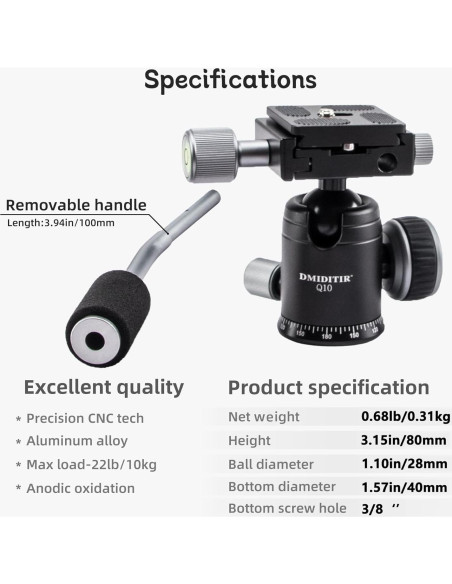 Cabezal Esférico Panorámico DMIDITIR con Placa Arca Suiza