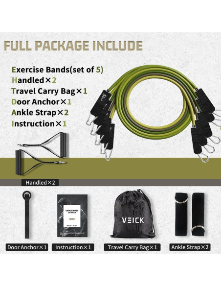 Bandas de Resistencia VEICK 10-150LBS con Mangos y Accesorios